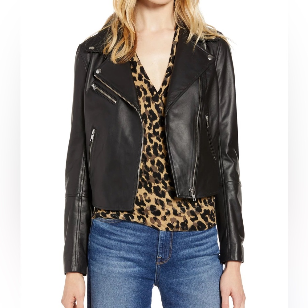 Women's Black Leather Jacket - Halogen